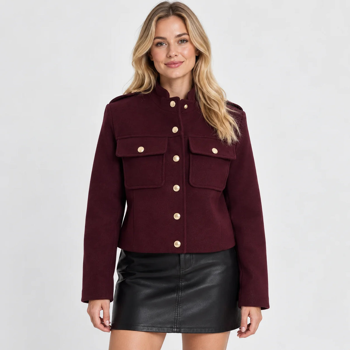 Women's Lined Jacket - Button Front Round Neck