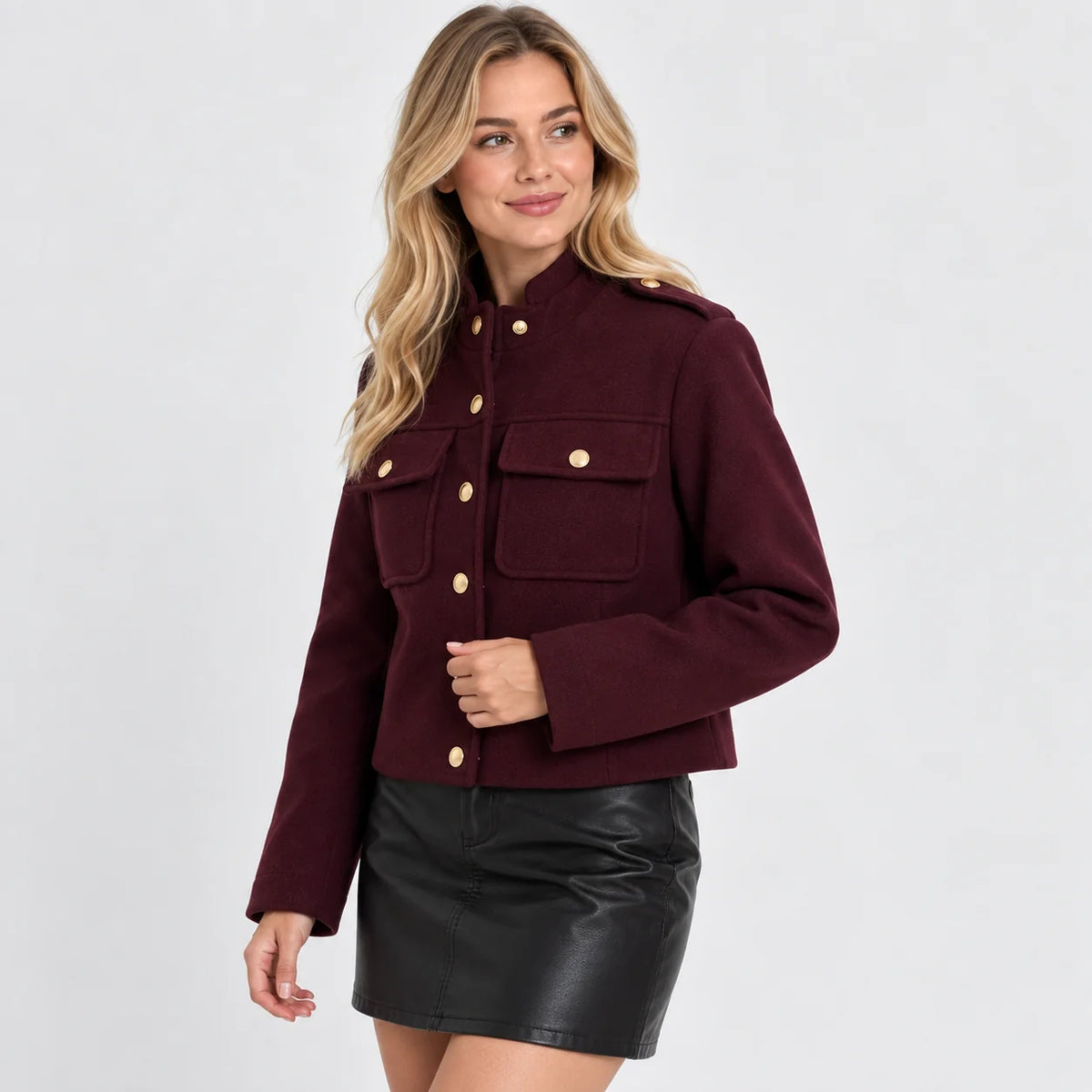 Women's Lined Jacket - Button Front Round Neck