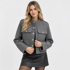 Women's Lined Jacket - Button Front Round Neck