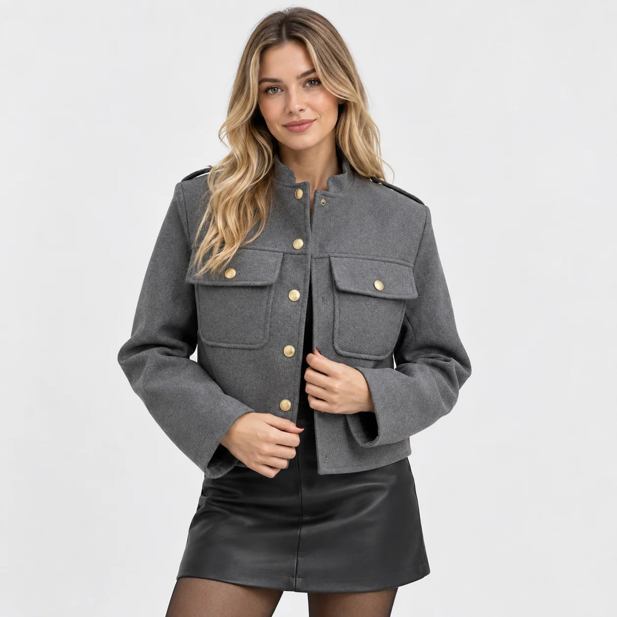 Women's Lined Jacket - Button Front Round Neck