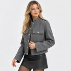 Women's Lined Jacket - Button Front Round Neck