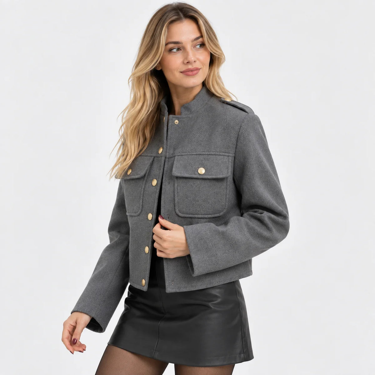 Women's Lined Jacket - Button Front Round Neck