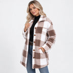Women's Plaid Teddy Coat - Long Button Fall Winter Style