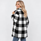 Women's Plaid Teddy Coat - Long Button Fall Winter Style