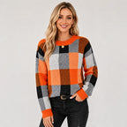 Women's Pullover Sweater - Patchwork Crew Neck Knit
