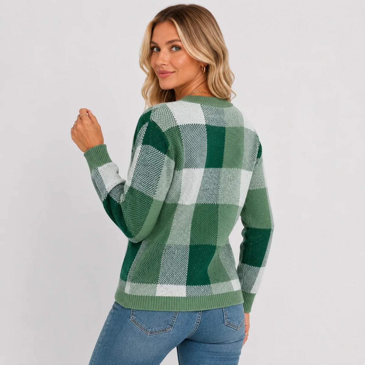 Women's Pullover Sweater - Patchwork Crew Neck Knit