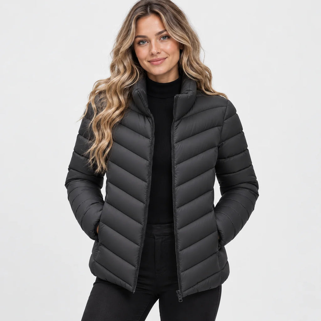 Women's Stand Collar Jacket - Quilted Elegant Style