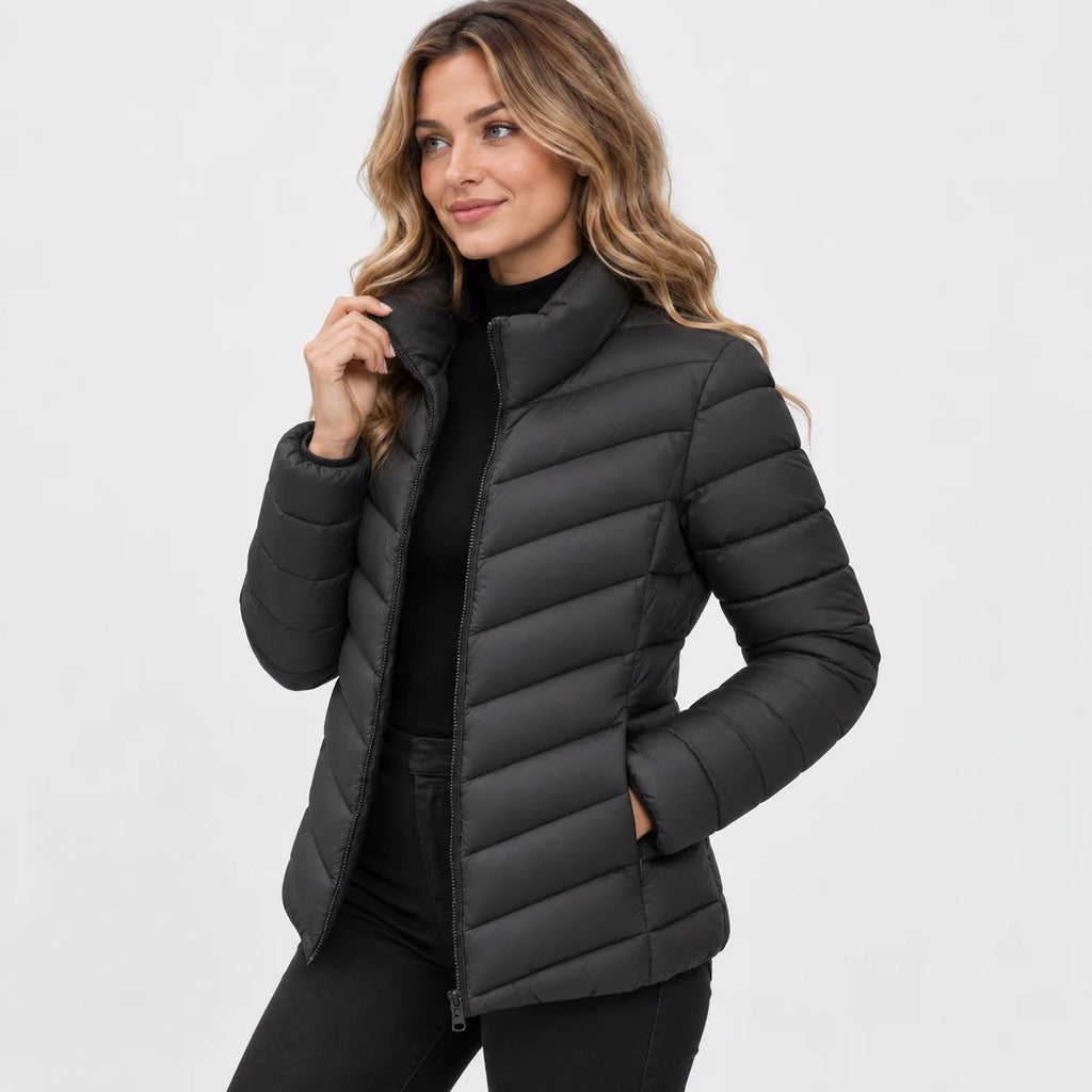 Women's Stand Collar Jacket - Quilted Elegant Style