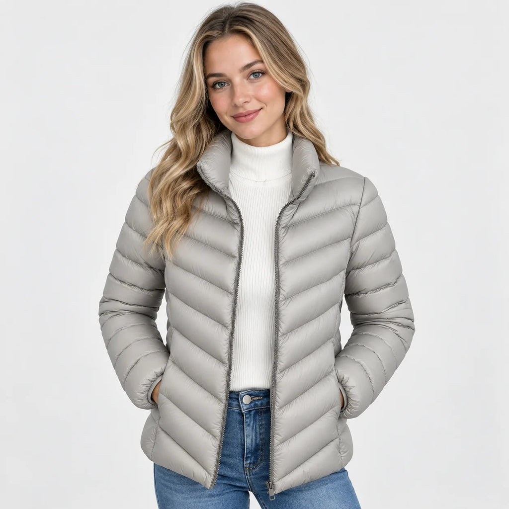 Women's Stand Collar Jacket - Quilted Elegant Style