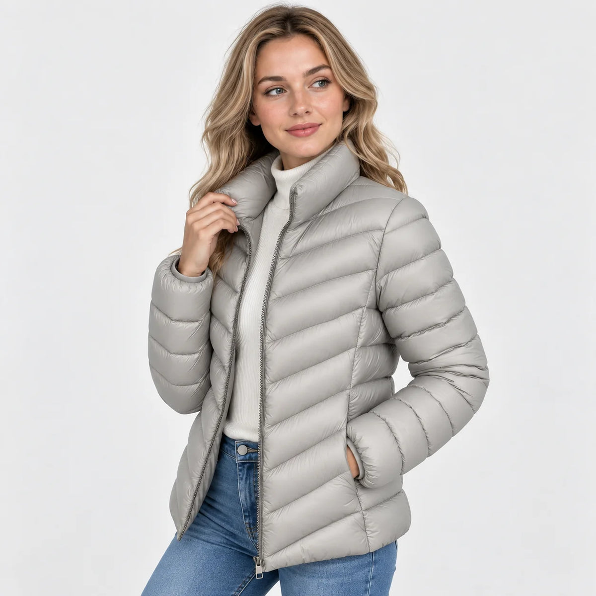 Women's Stand Collar Jacket - Quilted Elegant Style