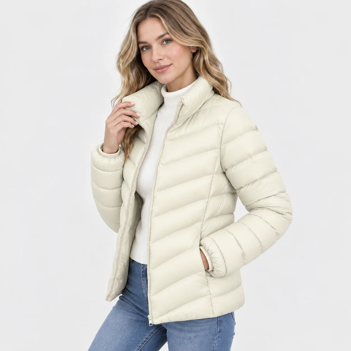 Women's Stand Collar Jacket - Quilted Elegant Style