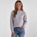 Women's Stand Collar Sweater - Rib-Knit Fall Winter Pullover