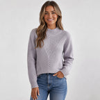 Women's Stand Collar Sweater - Rib-Knit Fall Winter Pullover
