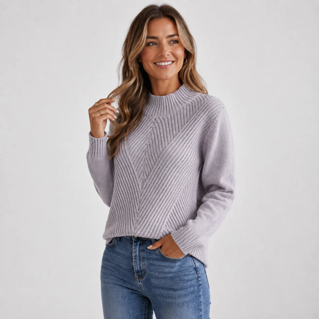 Women's Stand Collar Sweater - Rib-Knit Fall Winter Pullover