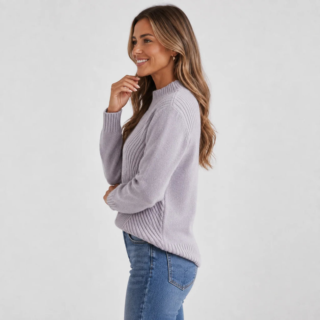Women's Stand Collar Sweater - Rib-Knit Fall Winter Pullover