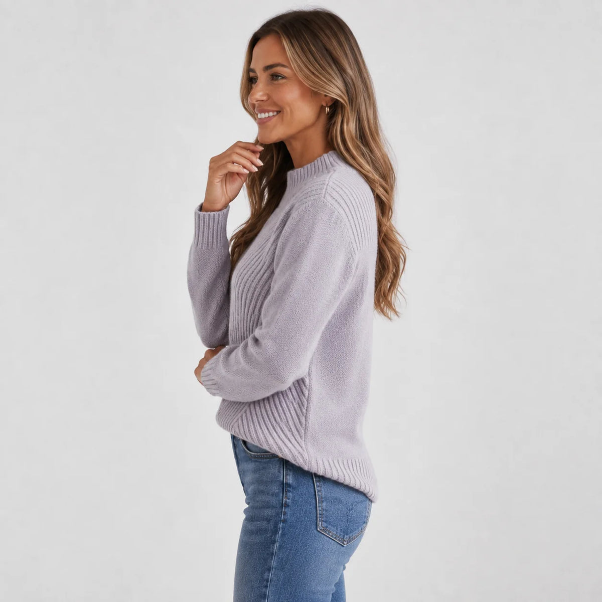 Women's Stand Collar Sweater - Rib-Knit Fall Winter Pullover