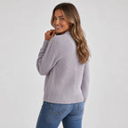 Women's Stand Collar Sweater - Rib-Knit Fall Winter Pullover