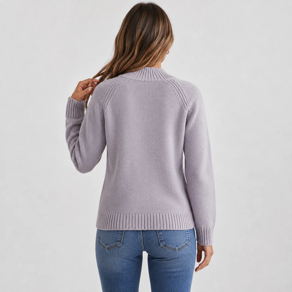 Women's Stand Collar Sweater - Rib-Knit Fall Winter Pullover