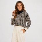 Women's Stand Collar Sweater - Viscose Blend Knit