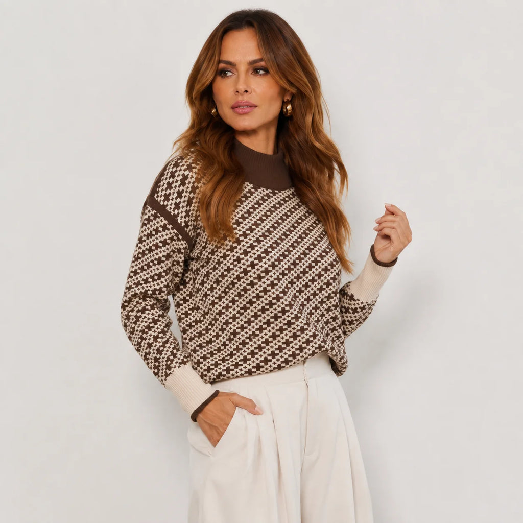Women's Stand Collar Sweater - Viscose Blend Knit