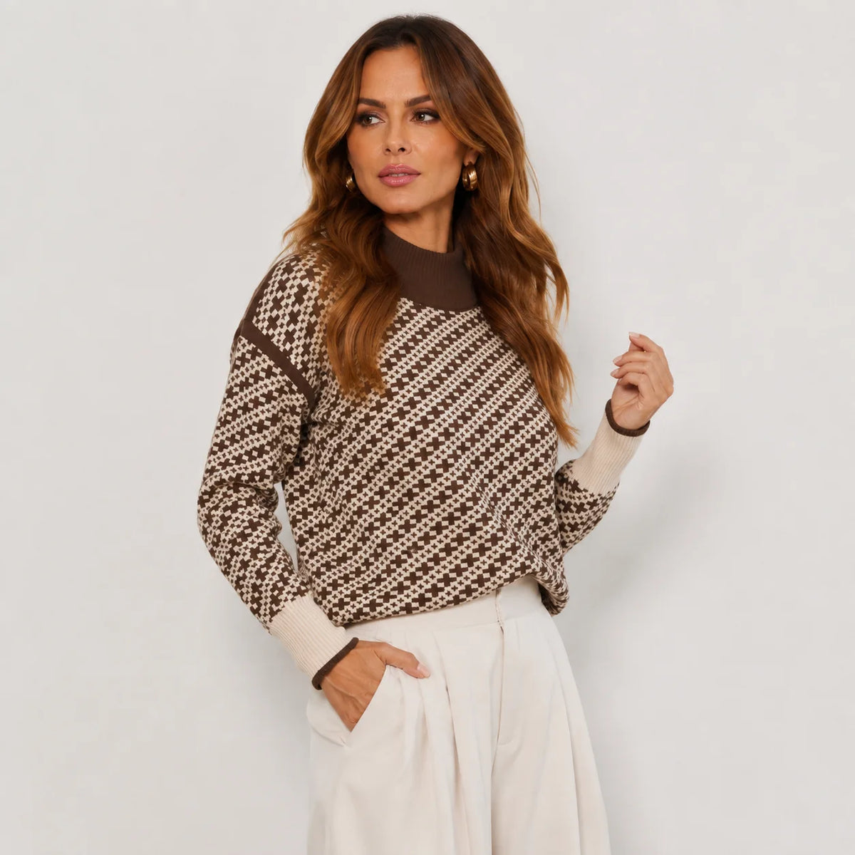 Women's Stand Collar Sweater - Viscose Blend Knit