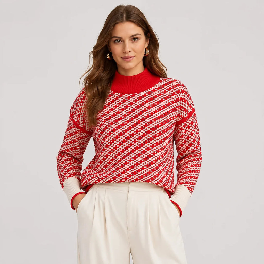 Women's Stand Collar Sweater - Viscose Blend Knit