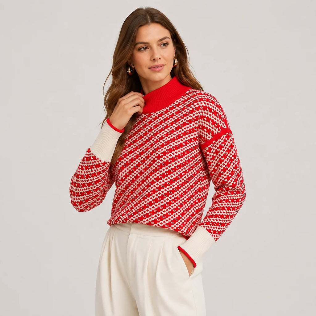 Women's Stand Collar Sweater - Viscose Blend Knit