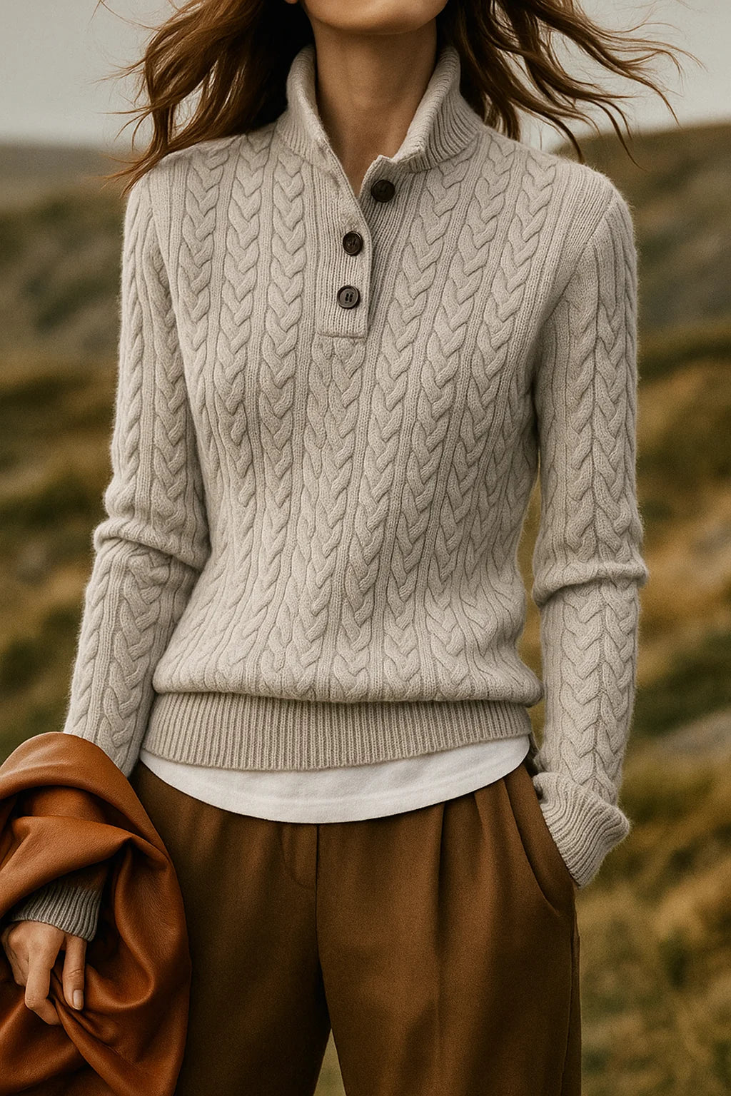Nathalia | Button-Up Cable Knit Sweater for Women