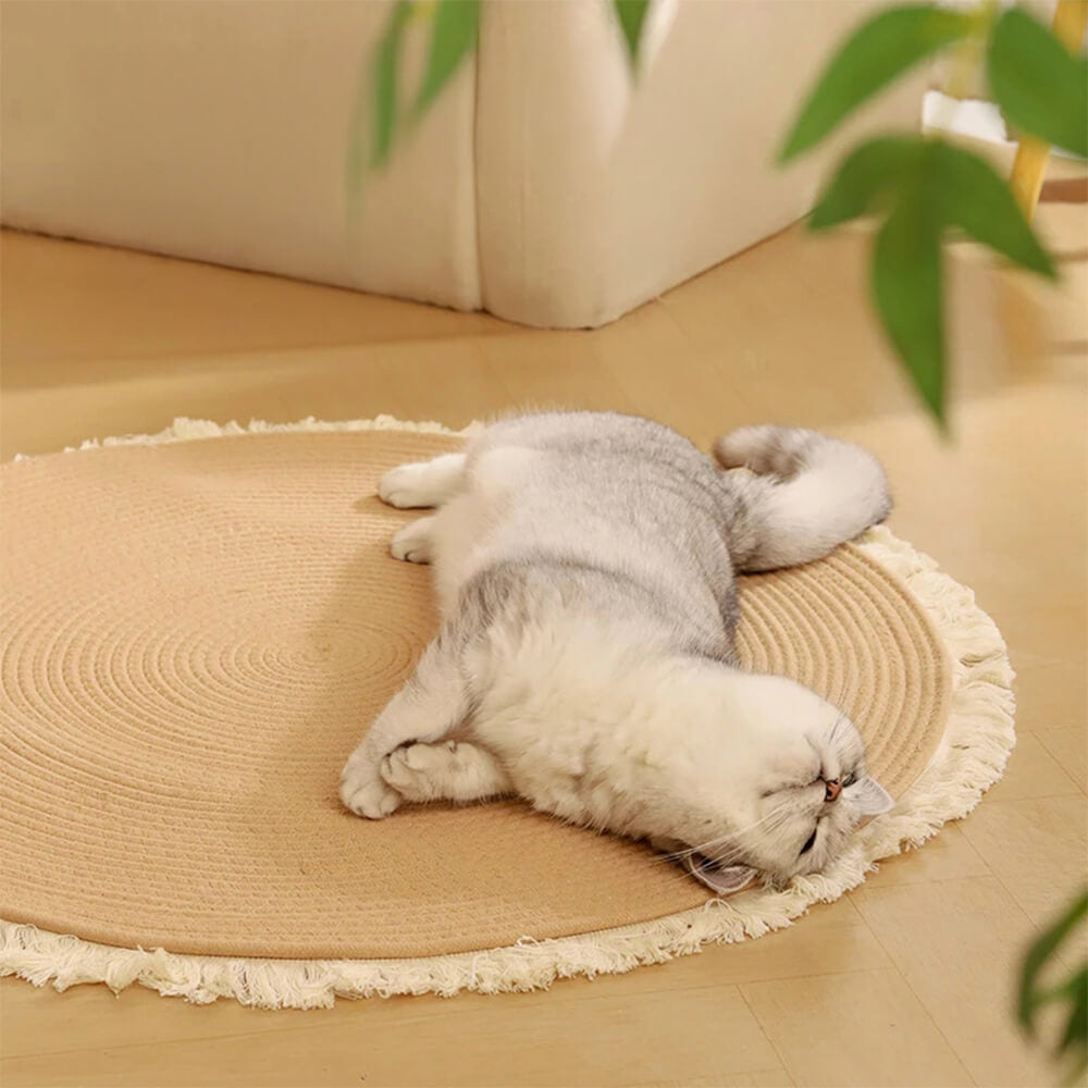 Nordic Handwoven Durable Cat Scratch Mat Rug with Fringe