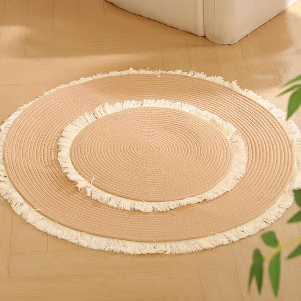 Nordic Handwoven Durable Cat Scratch Mat Rug with Fringe