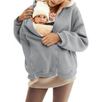 Women nan baby carrier hoodie with teddy lining and two-way zipper Mune Fashion