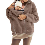 Women nan baby carrier hoodie with teddy lining and two-way zipper Mune Fashion