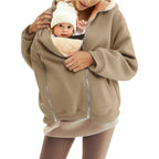 Women nan baby carrier hoodie with teddy lining and two-way zipper Mune Fashion