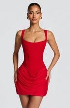 Women's Square Neck Draped Mini Dress, Sleeveless Fitted