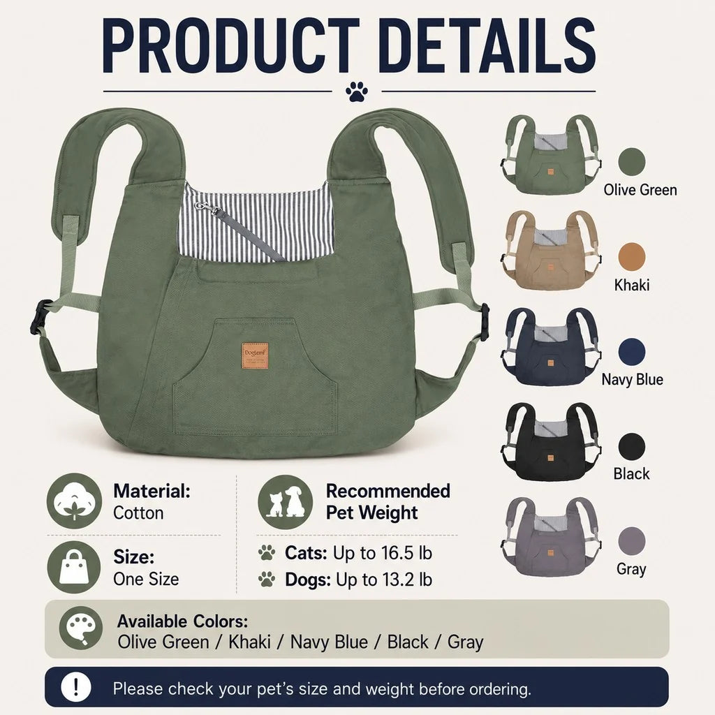 Hands-Free Front Pet Carrier for Small Dogs & Cats - Comfortable Carry for Walking, Shopping & Travel