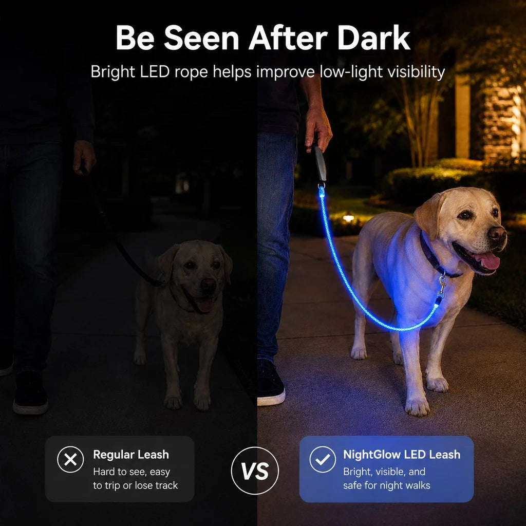 NightGlow LED Light-Up Dog Leash for Night Walks - USB Rechargeable Safety Leash That Helps Your Dog Stay Visible in the Dark