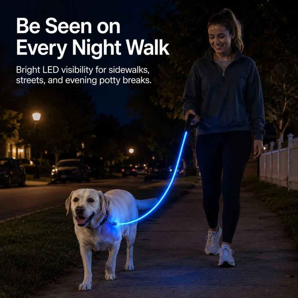 NightGlow LED Light-Up Dog Leash for Night Walks - USB Rechargeable Safety Leash That Helps Your Dog Stay Visible in the Dark