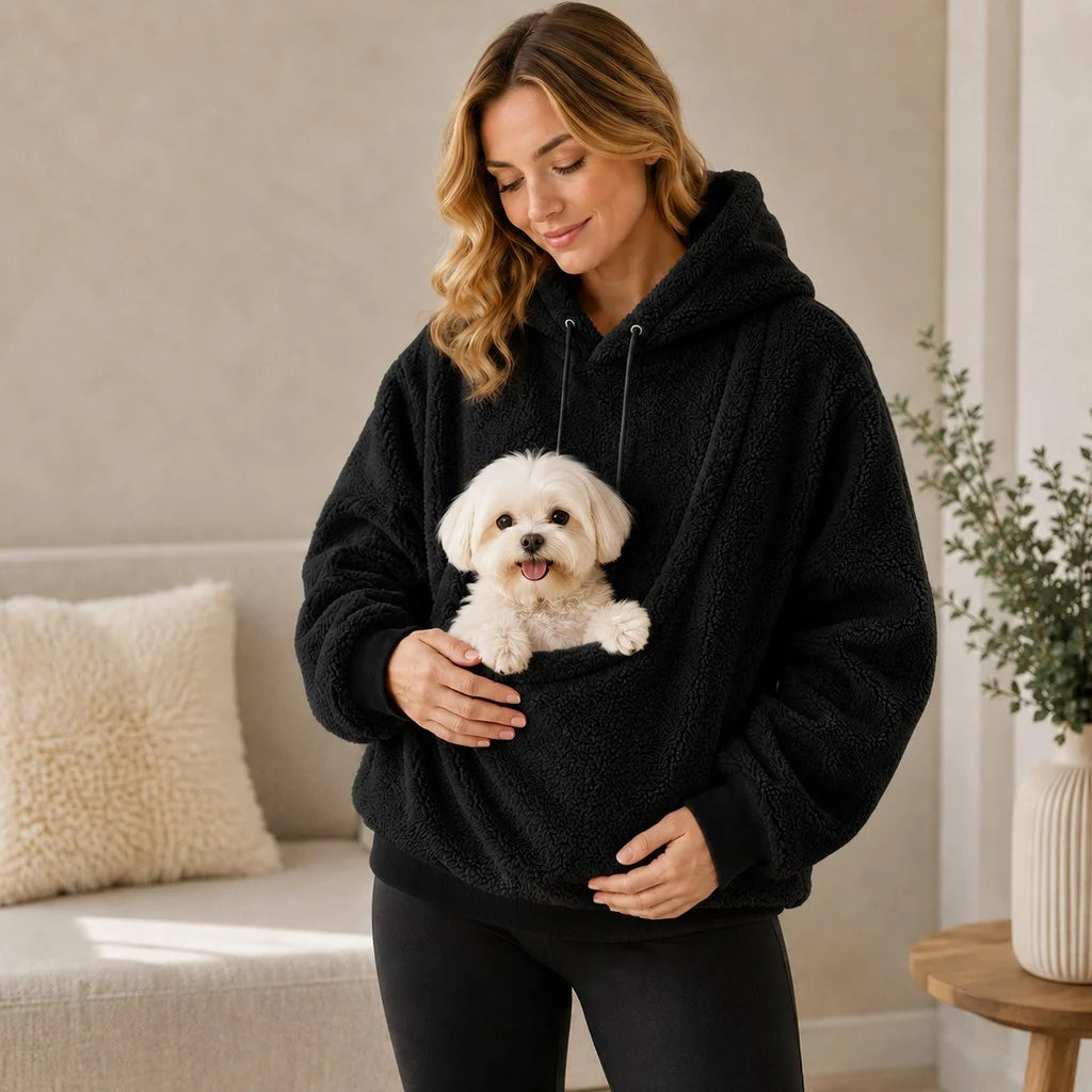Pet Carrier Sherpa Hoodie for Small Dogs & Cats – Cozy Front Pouch Sweatshirt for Walks, Errands & Home Cuddles – Keeps Pets Warm & Close