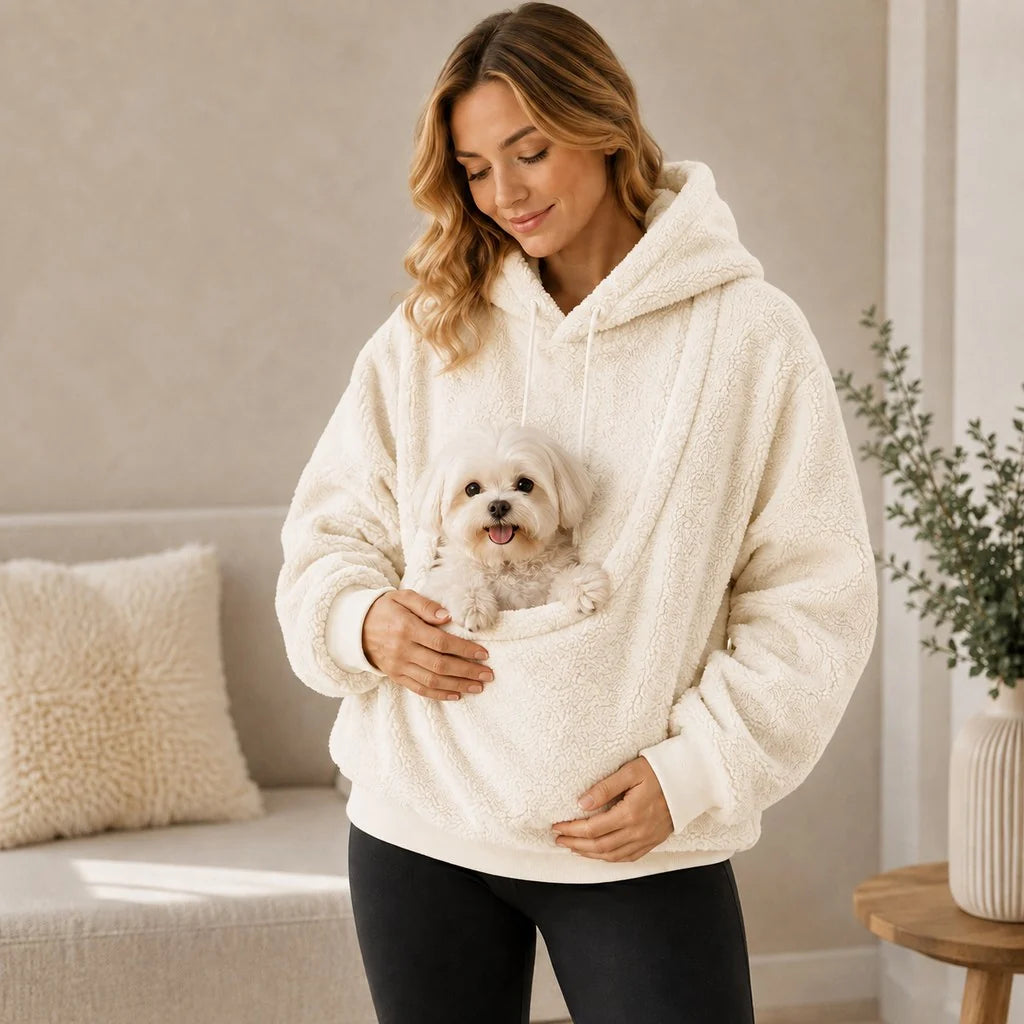 Pet Carrier Sherpa Hoodie for Small Dogs & Cats – Cozy Front Pouch Sweatshirt for Walks, Errands & Home Cuddles – Keeps Pets Warm & Close