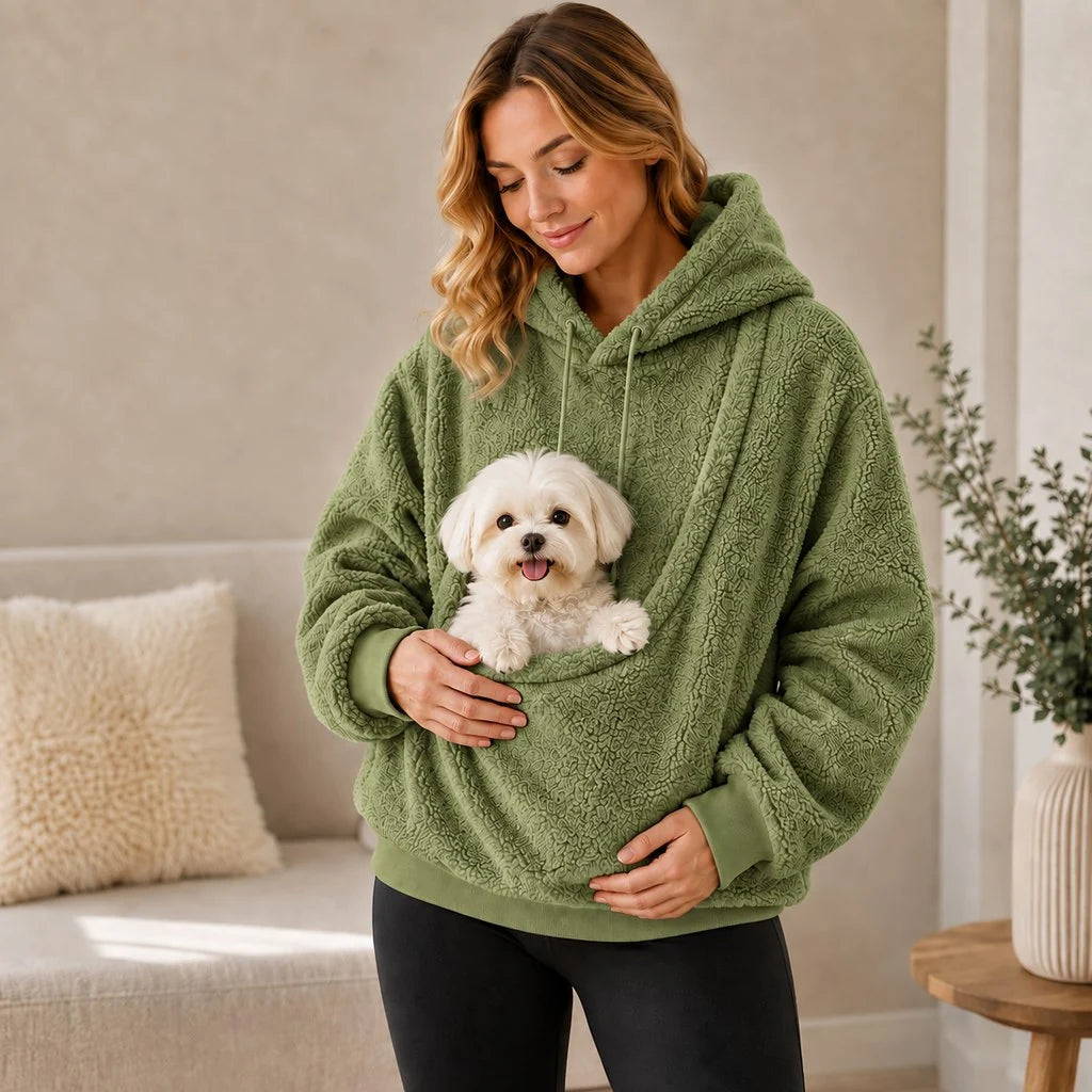 Pet Carrier Sherpa Hoodie for Small Dogs & Cats – Cozy Front Pouch Sweatshirt for Walks, Errands & Home Cuddles – Keeps Pets Warm & Close