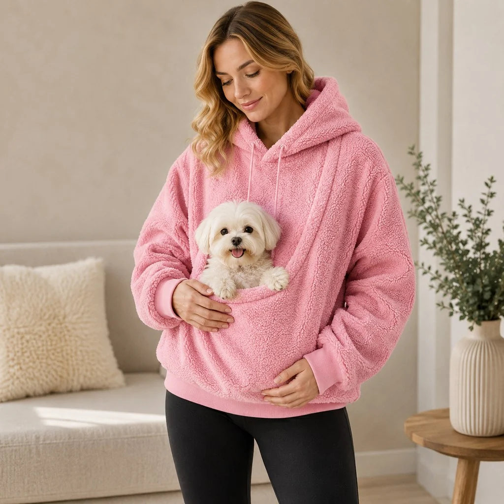 Pet Carrier Sherpa Hoodie for Small Dogs & Cats – Cozy Front Pouch Sweatshirt for Walks, Errands & Home Cuddles – Keeps Pets Warm & Close