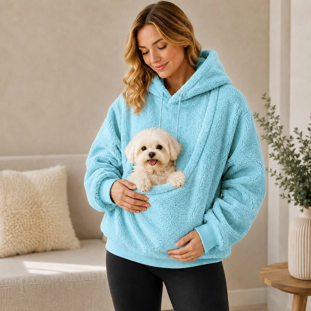 Pet Carrier Sherpa Hoodie for Small Dogs & Cats – Cozy Front Pouch Sweatshirt for Walks, Errands & Home Cuddles – Keeps Pets Warm & Close