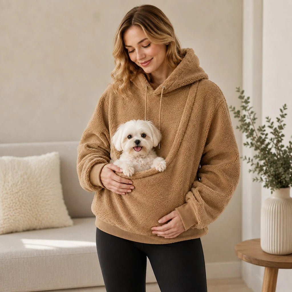 Pet Carrier Sherpa Hoodie for Small Dogs & Cats – Cozy Front Pouch Sweatshirt for Walks, Errands & Home Cuddles – Keeps Pets Warm & Close