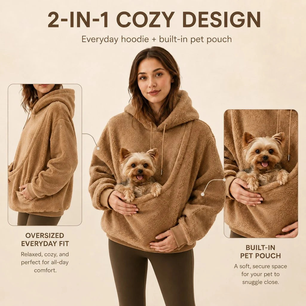 Pet Carrier Sherpa Hoodie for Small Dogs & Cats – Cozy Front Pouch Sweatshirt for Walks, Errands & Home Cuddles – Keeps Pets Warm & Close