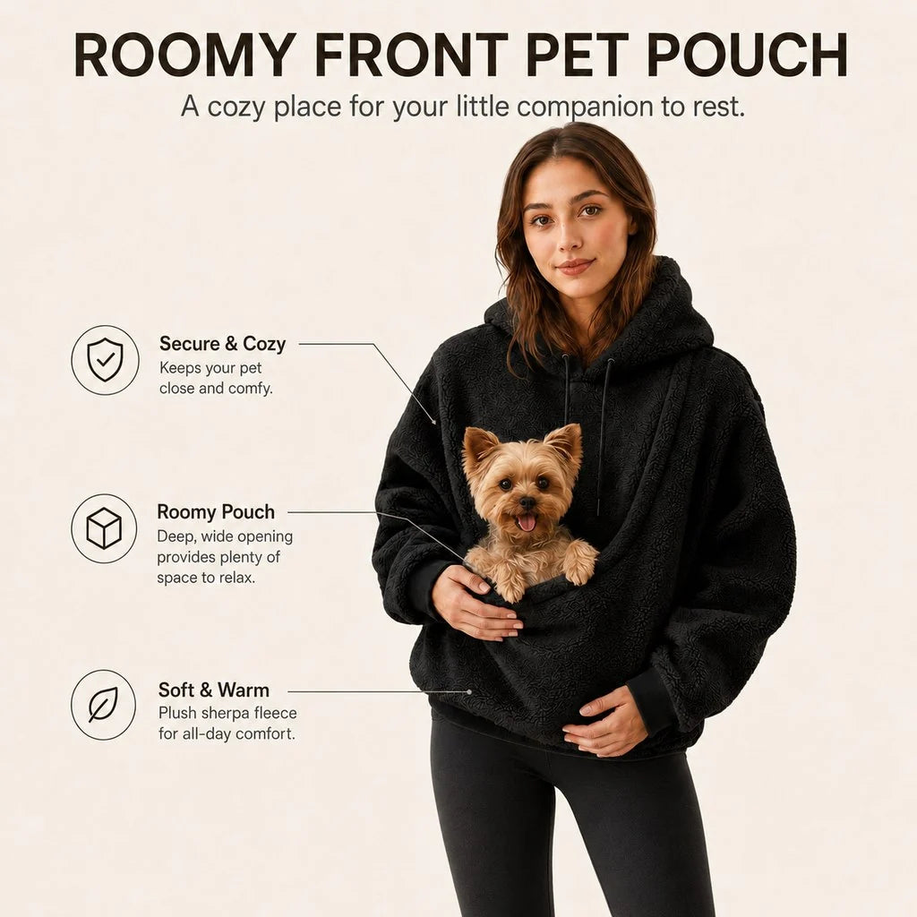 Pet Carrier Sherpa Hoodie for Small Dogs & Cats – Cozy Front Pouch Sweatshirt for Walks, Errands & Home Cuddles – Keeps Pets Warm & Close