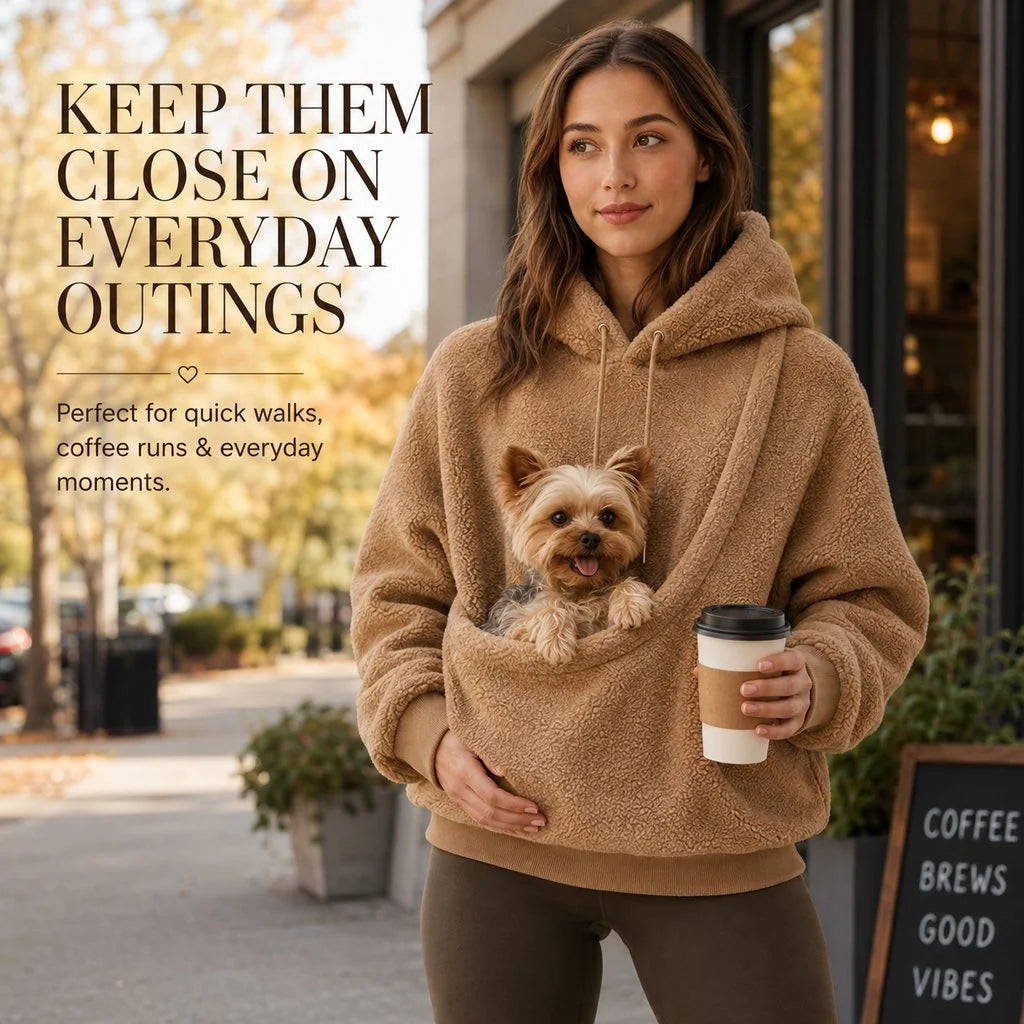 Pet Carrier Sherpa Hoodie for Small Dogs & Cats – Cozy Front Pouch Sweatshirt for Walks, Errands & Home Cuddles – Keeps Pets Warm & Close
