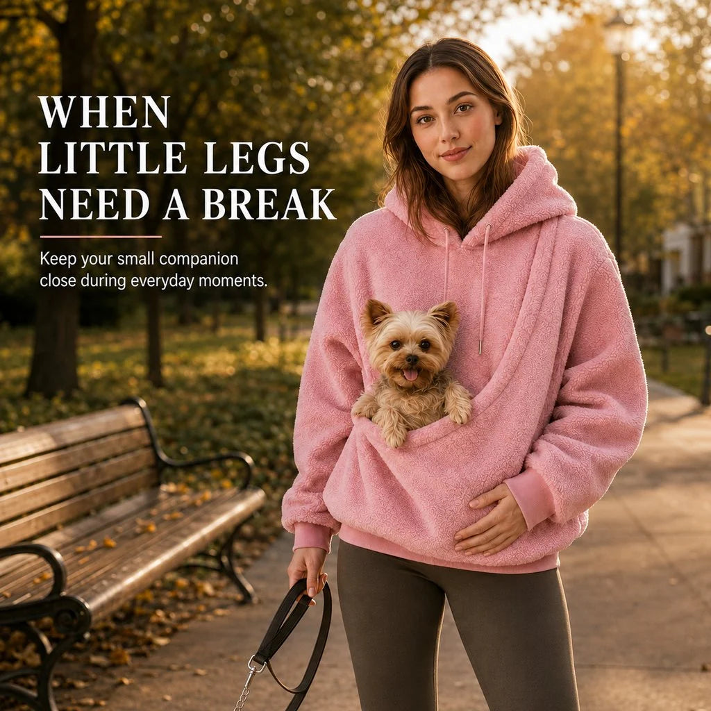 Pet Carrier Sherpa Hoodie for Small Dogs & Cats – Cozy Front Pouch Sweatshirt for Walks, Errands & Home Cuddles – Keeps Pets Warm & Close