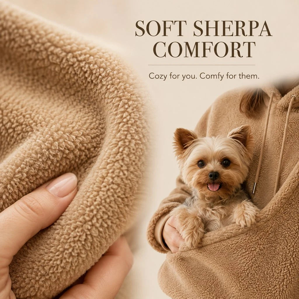Pet Carrier Sherpa Hoodie for Small Dogs & Cats – Cozy Front Pouch Sweatshirt for Walks, Errands & Home Cuddles – Keeps Pets Warm & Close