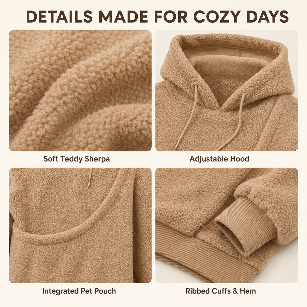 Pet Carrier Sherpa Hoodie for Small Dogs & Cats – Cozy Front Pouch Sweatshirt for Walks, Errands & Home Cuddles – Keeps Pets Warm & Close