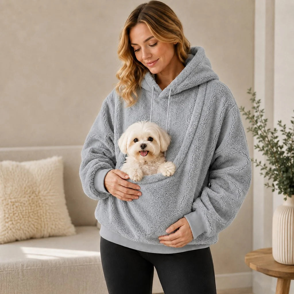 Pet Carrier Sherpa Hoodie for Small Dogs & Cats – Cozy Front Pouch Sweatshirt for Walks, Errands & Home Cuddles – Keeps Pets Warm & Close